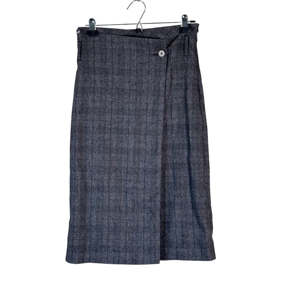 Babaton Aritzia Grey Plaid Wrap Skirt Womens 8 Preppy Corpcore Modest Fall